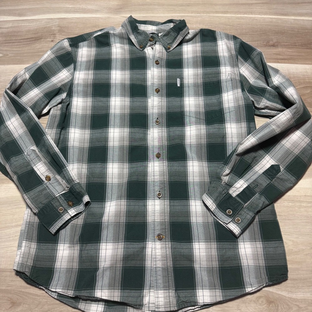 Carhartt Button Down Shirt Mens L Green Plaid Relaxed Fit Cotton Long Sleeve